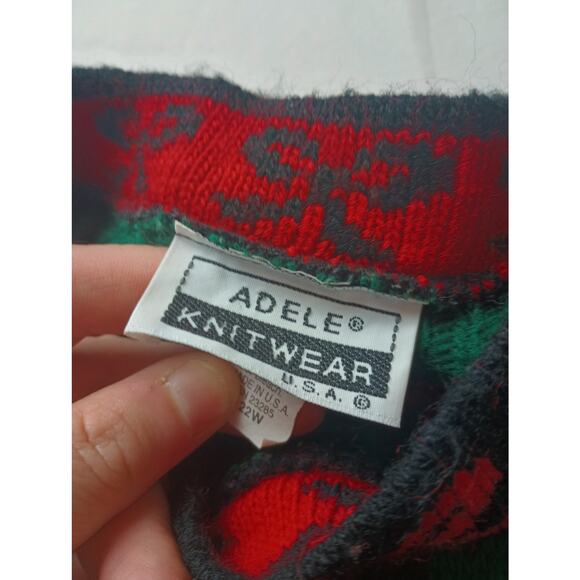 Vtg Knit Christmas Sweater Bear Wreath Mistletoe Classic Red Green 22W Holiday - Picture 2 of 4